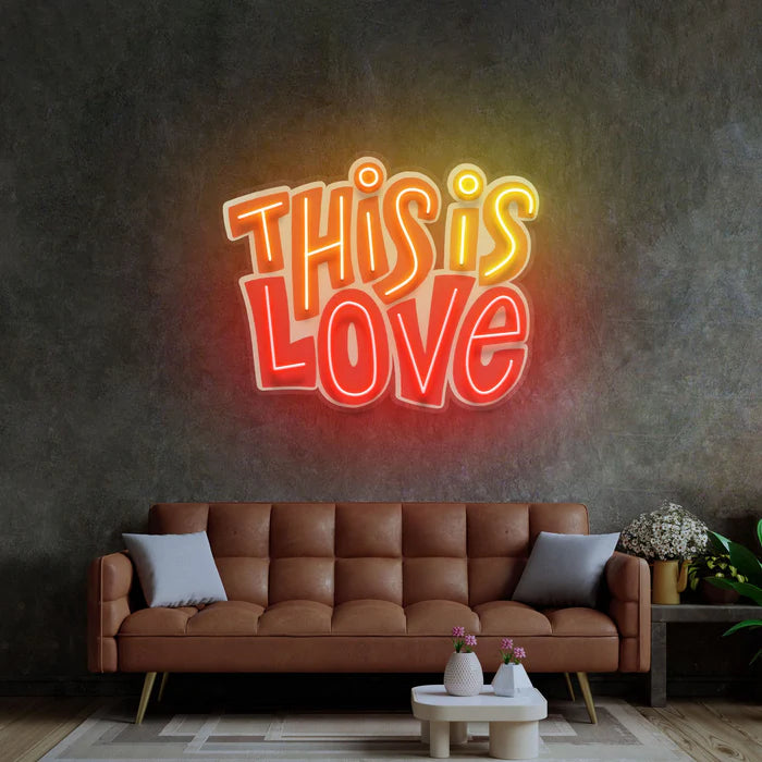 This Is Love UV Art LED Neon Sign in red, orange and yellow colour by manhattanneons.com