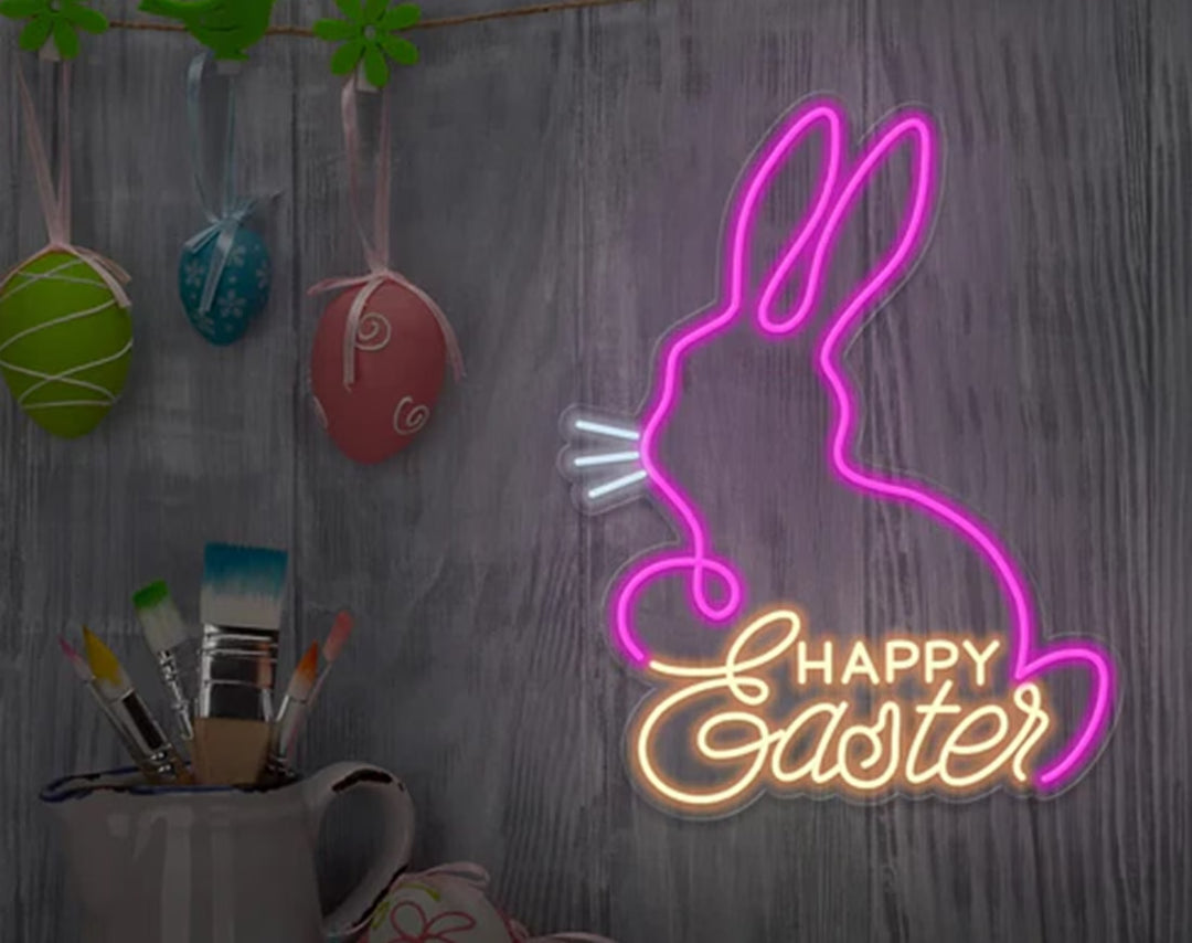 Happy Easter Bunny Neon Sign by manhattanneons.com – Celebrate Easter with this joyful glowing bunny.